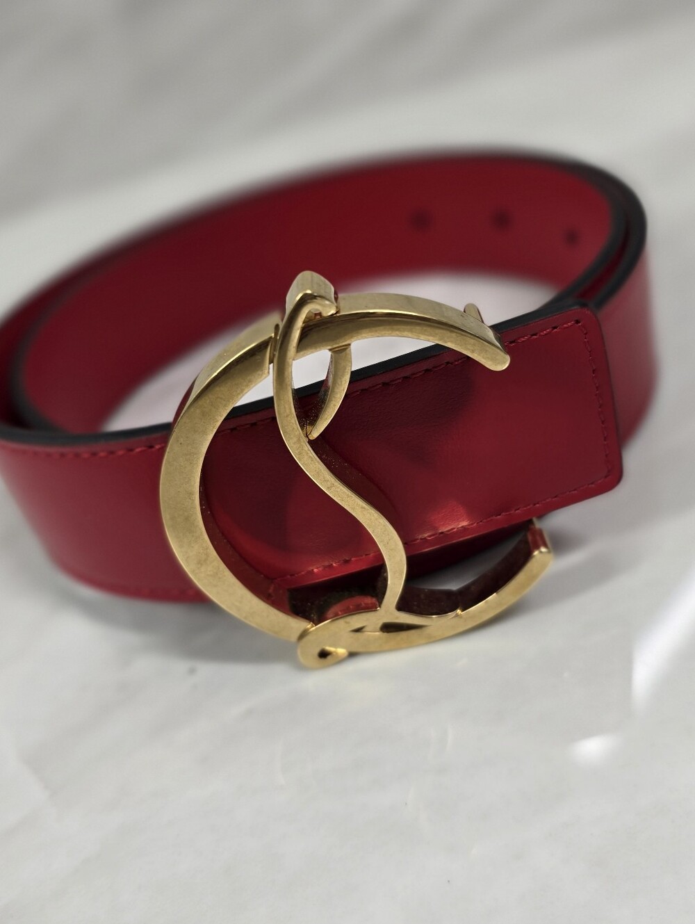 Christian Louboutin Red Leather Belt with Gold Signature Buckle - Picture 4 of 7